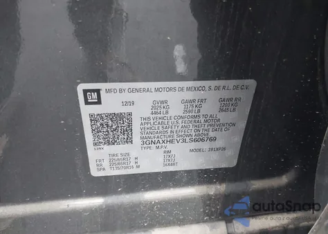 2020 Chevrolet Equinox Fwd Ls z USA, uszkodzony, nr VIN 3GNAXHEV3LS606769